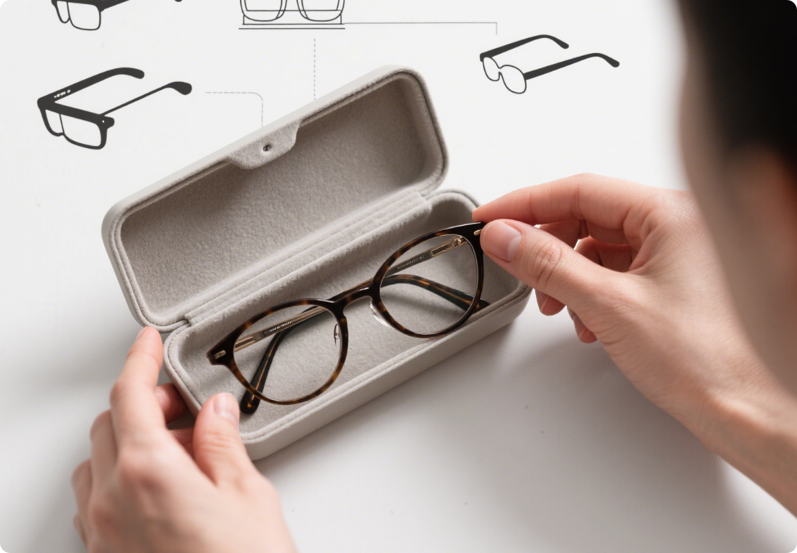 Eyewear storage solution in custom box
