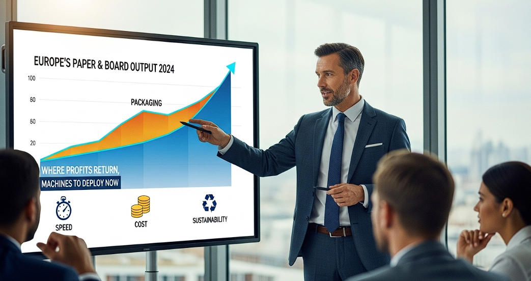 European packaging rebound, rigid box machines, robotic spotter, v-grooving, hybrid lines