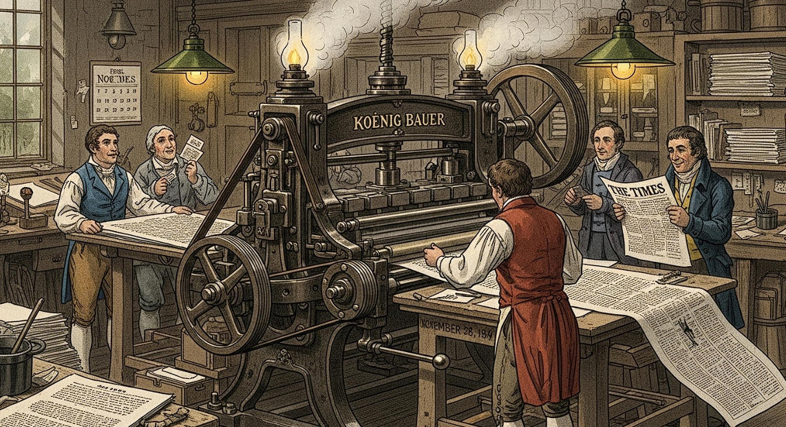 Times newspaper 1814 steam press 1100 sheets hour