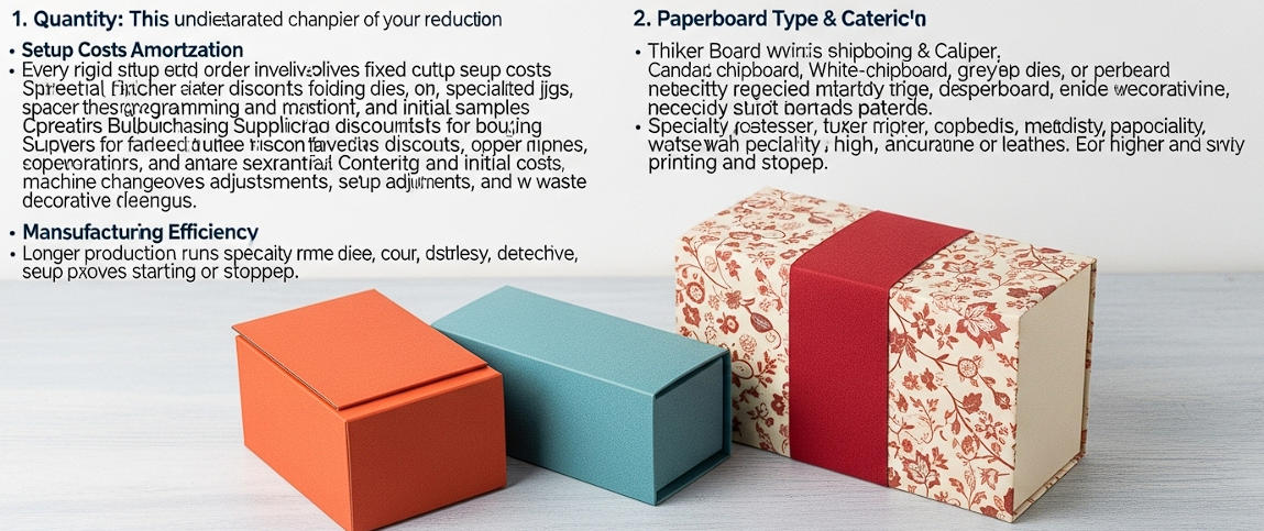 rigid box cost drivers, MOQs, finishes, freight