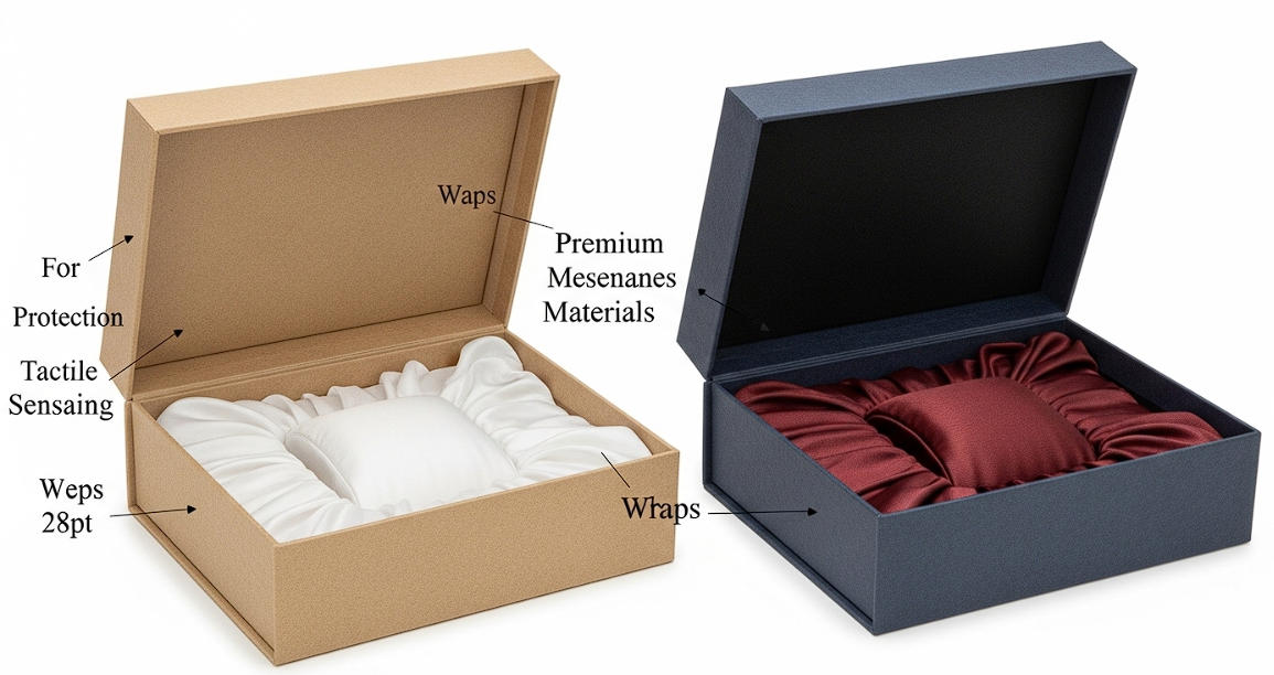 rigid paperboard, satin lining, premium inserts