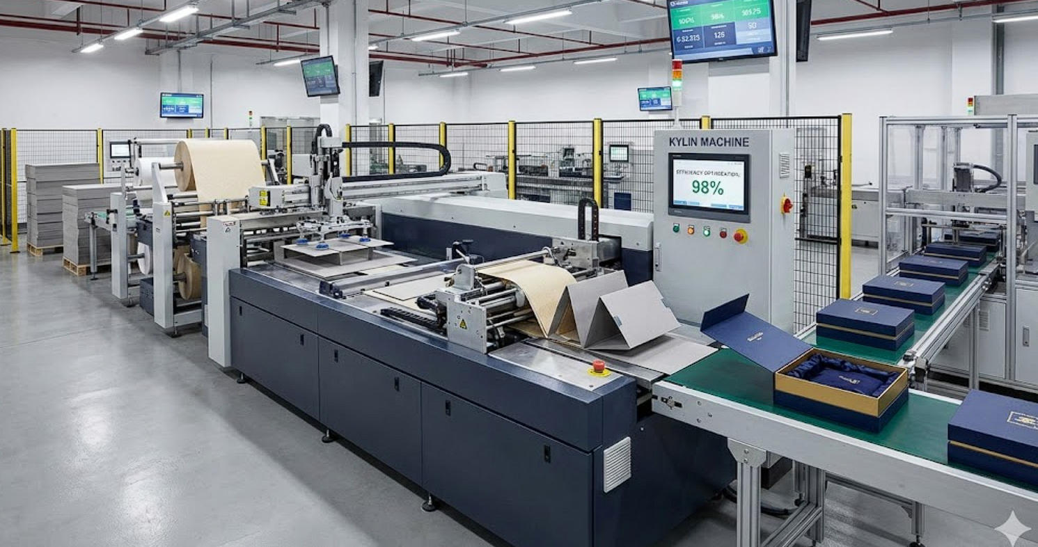 Automated rigid box production line optimizing efficiency for luxury packaging