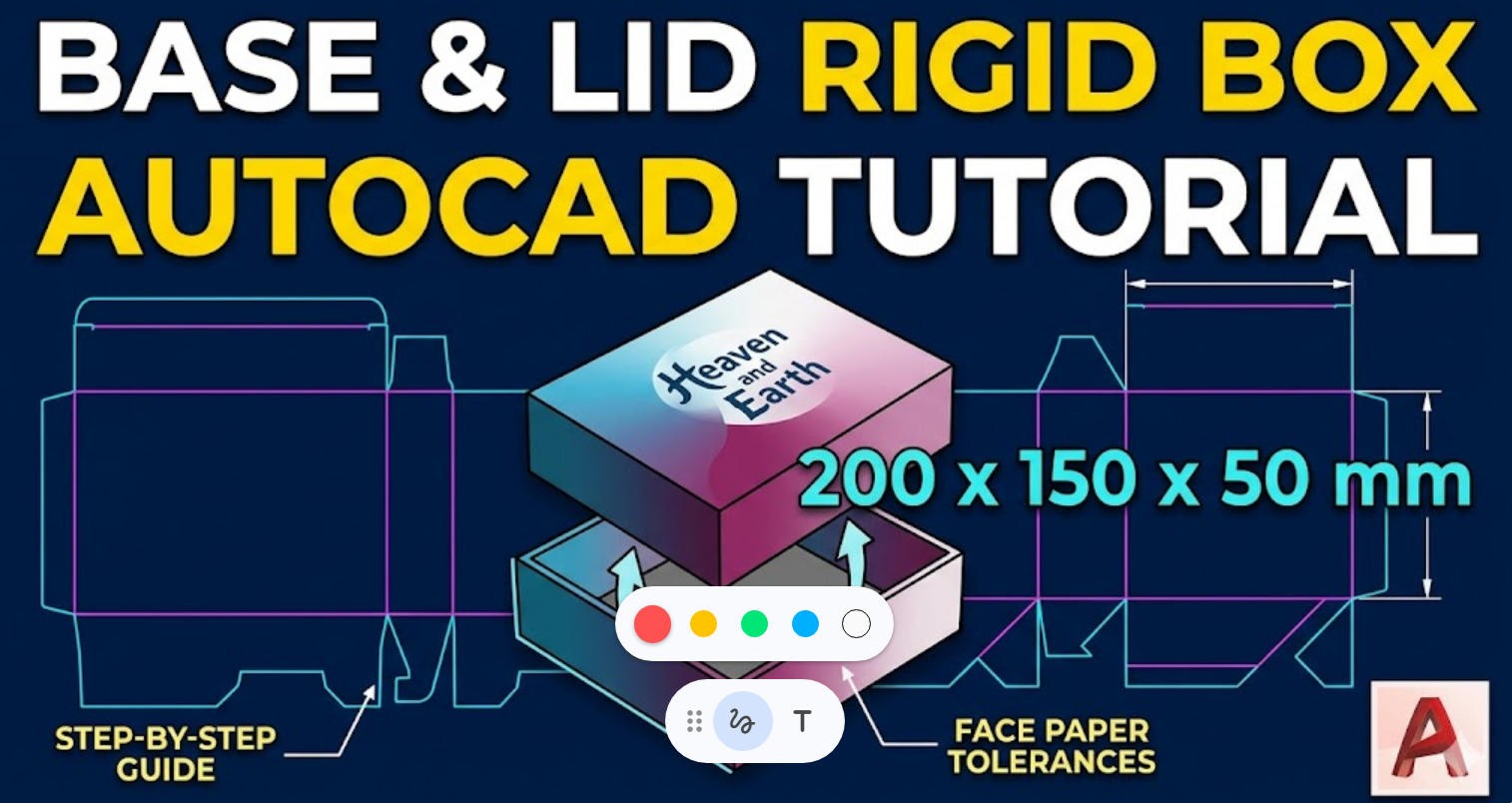 Base and Lid Rigid Box AutoCAD Design Thumbnail showing die-line structures